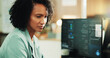 © peopleimages.com - Computer, programmer and research with woman in office for coding, cyber security or cloud computing. Programming, reading and developer with person in tech agency for database update and it solution