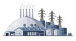 © Tumini - Industrial landscape with a power plant, cooling towers, and transmission towers, representing energy production and infrastructure