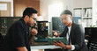 © peopleimages.com - Tablet, programmer and partner with business people in office for web developer, research and feedback. Code review, software engineer and database with employees in tech startup for it collaboration