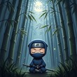 © Nur - A serene cartoon ninja meditates peacefully amid towering bamboo stalks under a soft, moonlit glow