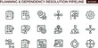 © Abraham - Planning dependency resolution pipeline outline icon set workflow sequencing integration coordination optimization interface vector collection toolkit