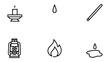 © Ajm - Candle and flame Icon Set: A minimalistic collection of icons related to fire, illumination, and warmth, showcasing diverse representations of flames, wax, and related elements.