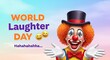 © nazmulgraphix - Funny clown character laughing heartily with red nose and colorful hair for World Laughter Day festival