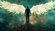 © Anton - National Silence the Shame Day: illustration of a human silhouette with deep tree roots growing downward representing trauma, and luminous white wings unfolding upward representing freedom