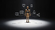 © U D O Y - Wooden mannequin controlled by strings connected to social media icons symbolizing online addiction and digital manipulation influencing life decisions.