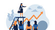 © Rizky - Businesswoman Standing on Ladder Pointing Upwards, Leading Team to Success.
