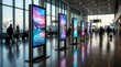 © Masque - Digital signage displays in a modern airport terminal for marketing and passenger information.