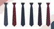 © Monika - Set of formal neckties featuring various patterns like stripes, hearts, and dots for professional business attire or fashion design concepts.