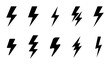 © Nadia - Lightning bolt icon set, 10 black thunderbolt vector symbols, electric flash and power strike silhouettes for energy branding and weather UI design