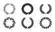 © Lima - Laurel wreath vector set of 6 black silhouettes, botanical leaf frames for award and victory icons, elegant floral circular borders for wedding invitations