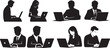 © BushraTech - People working on laptops a striking black silhouette. People working on laptop vector illustration.