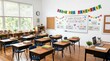 © Arteis - Empty Classroom with Desks and Bulletin Board