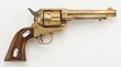 © Влада Яковенко - An ornate gold revolver isolated on a white background, engraved vintage western six-shooter with antique metallic detail and historical frontier character, ultra-realistic, no logos.