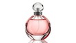 © Irfarasheedmasih - A luxurious perfume bottle with pink liquid and a crystal cap on a white background
