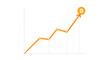 © Mahiatuneesa - A vibrant orange line graph climbs steeply across a white grid background to reach a glowing golden Bitcoin coin at its highest peak.