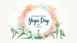 © AI Festival Arts - Colorful watercolor yoga poses illustration with circular frame composition for banner design and mindfulness concept on international yoga day celebration