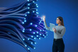 © Rendara Studio - 3D fiber optic interface woman using tablet and gesture