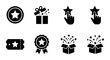© Mou - Loyalty program icon set, black reward symbols for marketing, 8 vector icons featuring gift boxes, stars, and bonus points for customer engagement