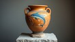 © Neko - Minoan terracotta amphora with painted dolphins on stone pedestal.