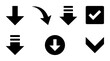 © Mahadi - Minimalist black arrow icon set, flat vector directional symbols and checkmark, download and navigation pointers for web interface design