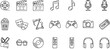 © vectorcorp - Black and White Line Art Entertainment and Media Icons Collection featuring Leisure, Arts, and Hobbies Symbols for Music, Film, Gaming, and Theater