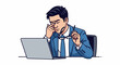 © plung - Man in suit rubs tired eyes at a desk with a laptop and glasses
