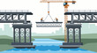© ovis - Industrial bridge construction over water with crane and workers