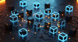 © graphicview35 - Abstract digital network of interconnected glowing data blocks representing blockchain technology and decentralized information systems