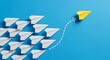 © Mirza Hakim - leadership mindset concept, paper airplanes flying, symbol of thinking differently, innovation and leadership