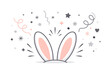 © cornelia - Playful Bunny Ears Vector Illustration with Festive Confetti and Stars for Easter Celebration. Minimalist Hand-Drawn Style in Black, Gray, and Pink. Cute Animal Ears Peeking Up for Party Graphics.