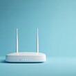 © PhotoToolsAi - Modern wireless router stands prominently against vibrant blue backdrop, symbolizing connectivity, digital lifestyle.