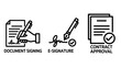 © MAHMUDA  - Legal document signing and contract approval icon set with contract document approval signature business agreement paperwork transaction confirmed official authorized corporate graphics