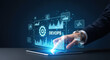 © Myimages - Businessmen use the tab analyzing DevOps and deployment data. Software delivery dashboard, CI/CD pipeline, automation monitoring, cloud infrastructure, agile operations