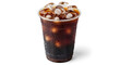 © Anik - Iced coffee in a takeaway plastic cup with condensation drops isolated on white background. realistic 3d vector illustration of refreshing cold brew or americano with ice cubes for cafe and summer con