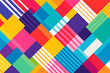 © wiggins - Vibrant abstract vector background featuring a dynamic composition of overlapping colorful geometric rectangles and diagonal stripes in a modern minimalist style with bold pop art colors.