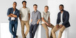 © Jihadul - Five men in casual business attire, posing on white blocks, relaxed office style