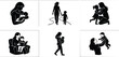 © Cansu - Black and white silhouette mother holding and playing with children vector art