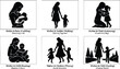 © Cansu - Black and white silhouette of mother cuddling baby and playing with children