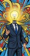 © deni - Creative Businessman with Lightbulb Head and Colorful Background.