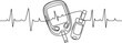 © them - Continuous Line Art Blood Glucose Meter with EKG Wave, Glucose Monitoring Tools Line Art. one line Icon drawing