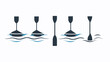 © mas - Simplified illustration of watercraft with oars and waves, using dark blue and teal on a white background
