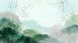 © SmartGunn - Zen Watercolor Background - Misty Mountains, Bamboo Leaves and Water Ripples in Ink Wash Style
