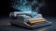 © Oulaphone - Vintage typewriter with glowing digital data particles emerging, blending classic writing tools and futuristic technology in a dark, abstract setting.
