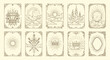 © Kanon Islam - Set of mystical tarot cards with celestial sun moon skull and gothic castle symbols in hand drawn vintage line art vector illustration