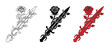 © xantii - Gothic rose and dagger vector set, romantic sword wrapped in thorny vine icons, black and red floral blade illustrations for tattoo design