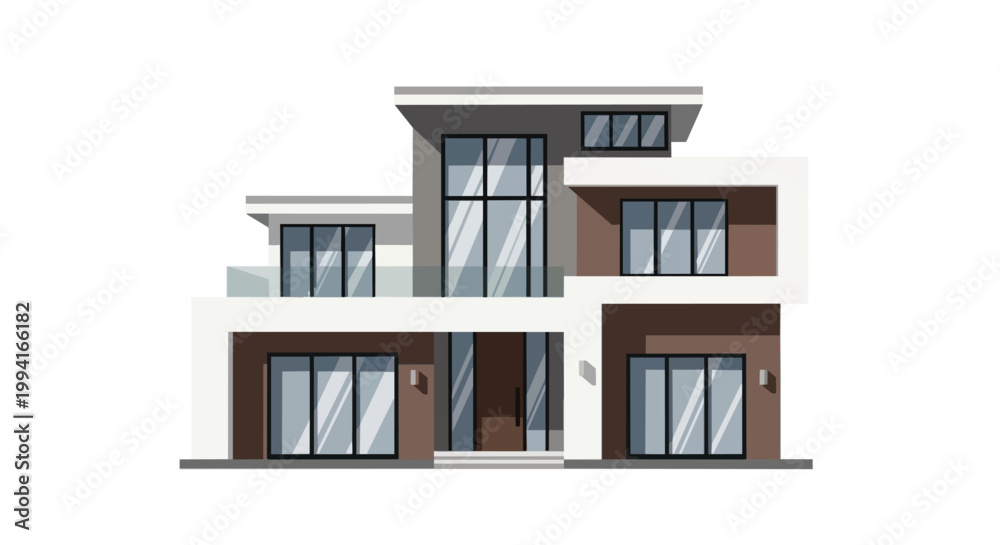 Modern Two Story Luxury Villa House Exterior Vector Illustration ...