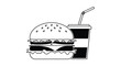 © Sakib - A black and white depiction of a classic burger and soda combination presented in a striking silhouette high quality professional detailed