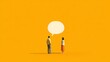 © Julia - Two people are chatting, but between them is a giant empty speech bubble that only contains. Small Talk Simulator concept for background