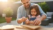 © antuanetto - Loving father and daughter building a birdhouse together in the backyard for International Day of Families concept, fostering skills and bonding with DIY woodworking project