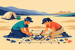© IJ-studio - Archeologists excavating desert site carefully searching for ancient artifacts